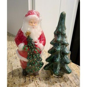 Vintage Tall Christmas Candle Santa Claus And Tree  9" New!! Boston Warehouse